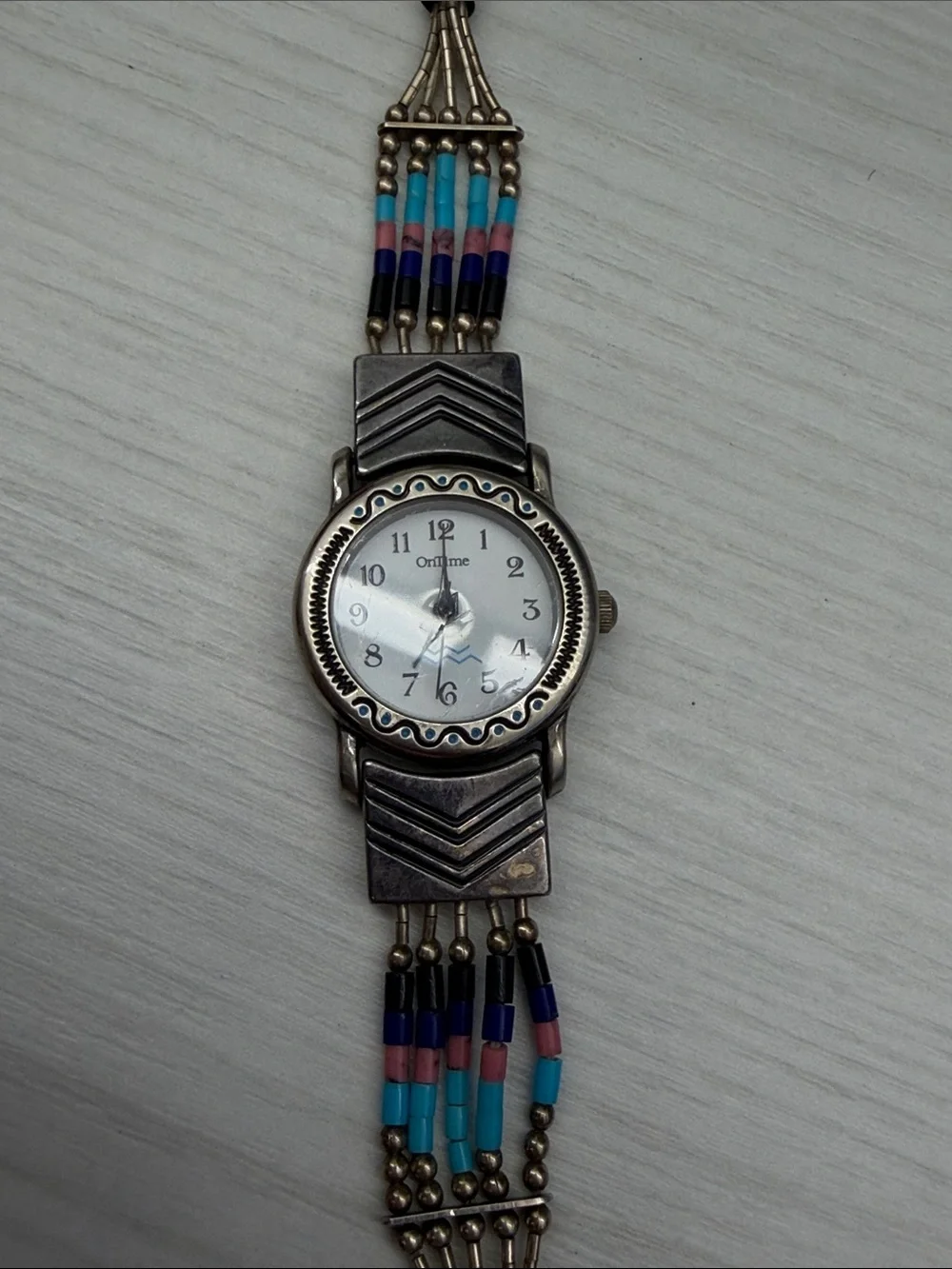 Native Oriflame Women's Sterling Silver Silver Analog Watch with Blue Accents
